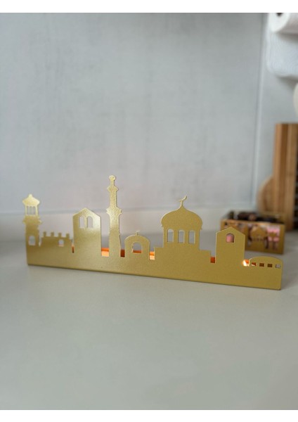 Ramazan Ayı Dekoratif Mat Gold Mumluk