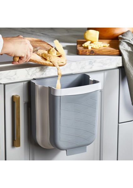 Katlanabilir Askılı Mutfak Tezgahaltı Çöp Kovası - Dolap Içi Gizlenebilir Akordiyon Çöp Kovası | Gri