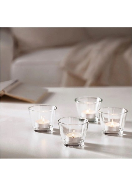 8'li Set Tealight Mumluk Yükseklik: 6 cm Ikea 8 Adet Cam Tealiht Mum Kabı Şeffaf
