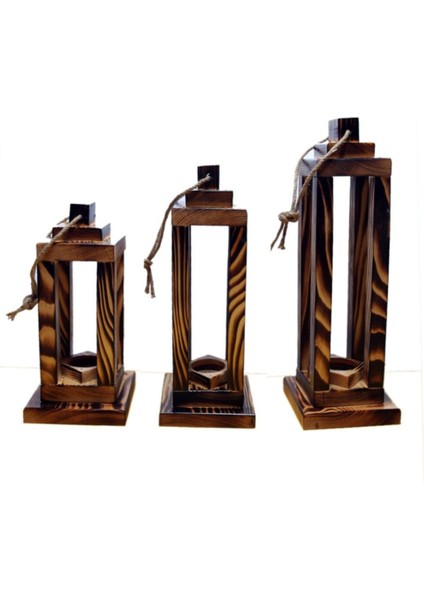 Ahşap Mumluk Fener Şamdan Dekoratif Kafes Üçlü Takım fiyatları