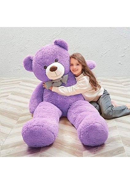 cm Sevgiliye Özel Romantik Dev Boy Papyonlu Peluş Ayı- Yerli Lila