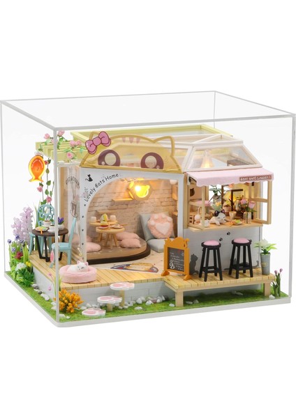 Temalı Minyatür Kafe Yapma Seti - LED Işıklı Ahşap Dıy Maket - Dekoratif Maket Kiti - Kendin Yap Hediye Seti