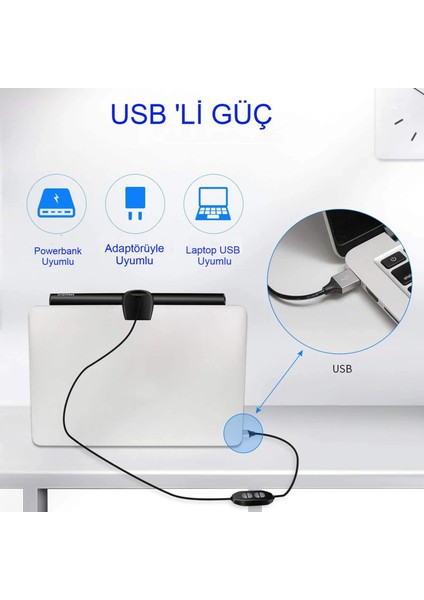 Laptop Pc Monitör Işığı Göz Koruyucu USB Li Kısılabilir LED Yansımasız, 3 Renk Modlu Işık Çubuğu indirimleri