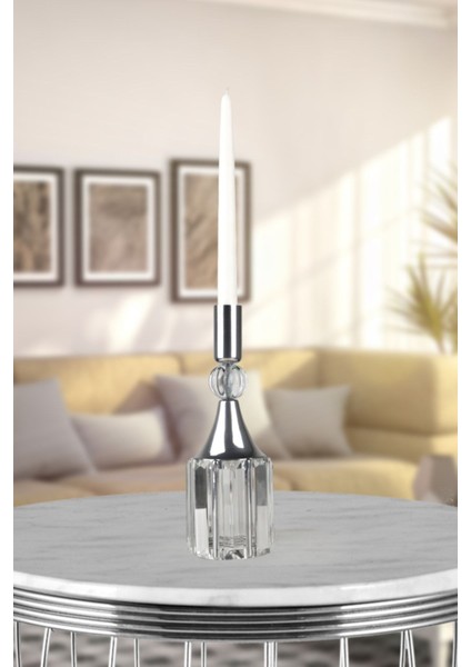 Balca Kristal Taşlı Mumluk Krom
