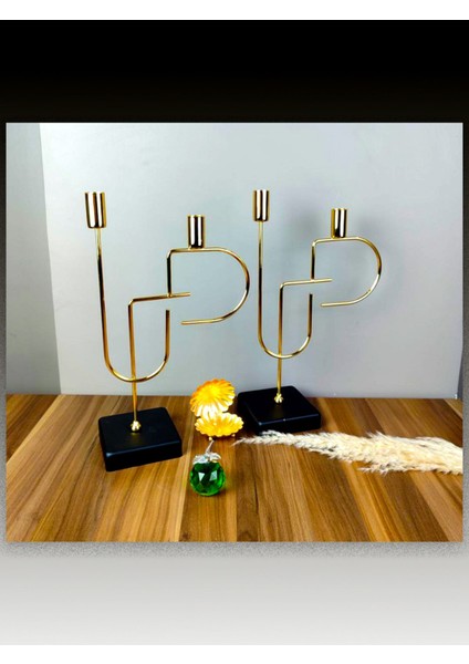 Parlaklığıyla Işıldayan Nikel Lak Kaplamalı Dekoratif 2li Şamdanlar