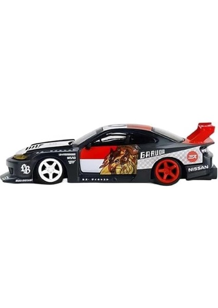Miniatures Nissan Silvia S15 Lb Super Silhouette 1:64 Diecast Model Araba - Sağdan Direksiyon (Rhd), Beyaz/siyah Grafikler, Koleksiyonluk modelleri