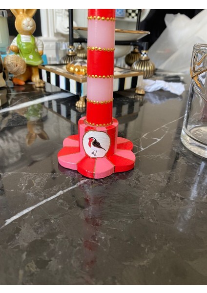 El Boyama Pip Love Birds Kuş Desenli Mumluk Şamdan 1 Adet (Kırmızı) fiyatları