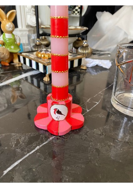 El Boyama Pip Love Birds Kuş Desenli Mumluk Şamdan 1 Adet (Kırmızı) fırsatları