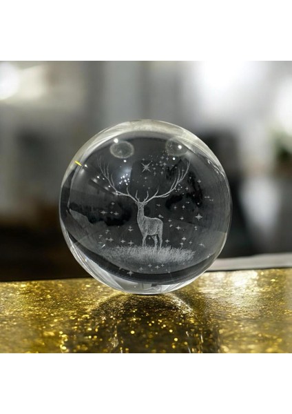 3D Geyik 360 Derece Dönen Kristal Cam Küre