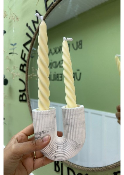 Gri Mermer Desenli Şamdan - Gri Mermer Desenli Küçük U Vazo fırsatları