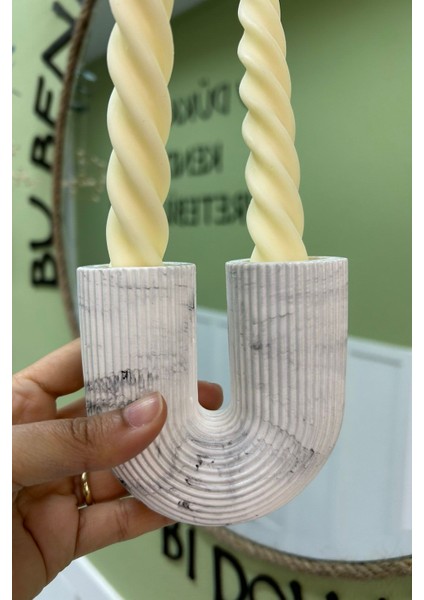 Gri Mermer Desenli Şamdan - Gri Mermer Desenli Küçük U Vazo indirimleri