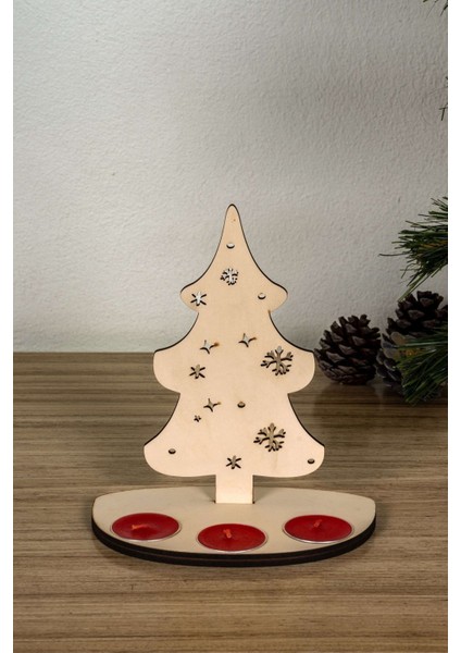 Yılbaşı Çam Ağacı Ahşap Mumluk