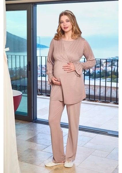 25645 Kadın Vizon Uzun Kol Tesettür Lohusa Pijama Takımı