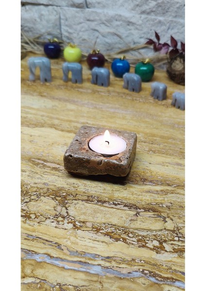 Mermer Mumluk Tealigt Traverten 6 x 6 x 2 cm