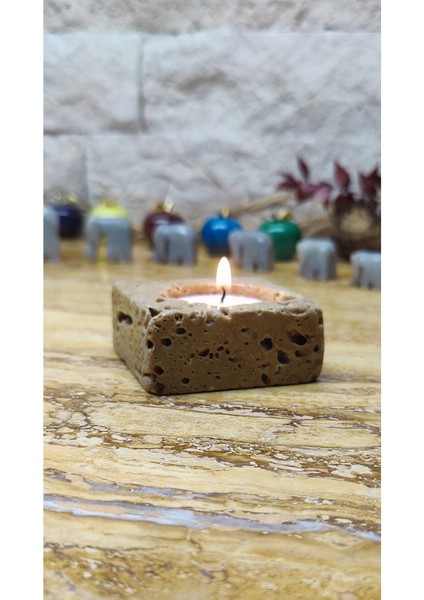 Mermer Mumluk Tealigt Traverten 6 x 6 x 2 cm