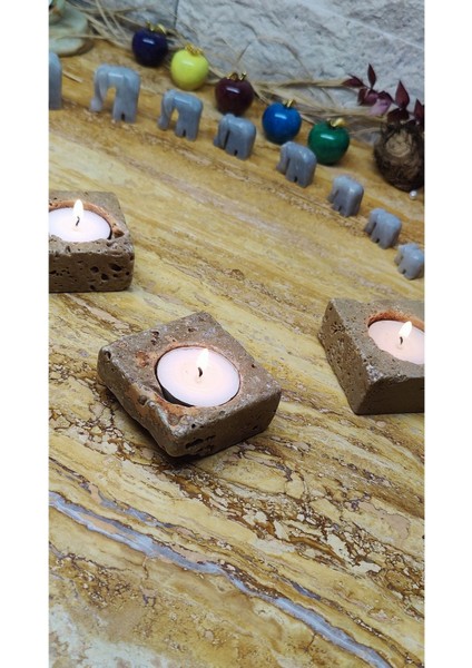 Mermer Mumluk Tealigt Traverten 6 x 6 x 2 cm