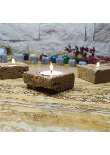 Mermer Mumluk Tealigt Traverten 6 x 6 x 2 cm