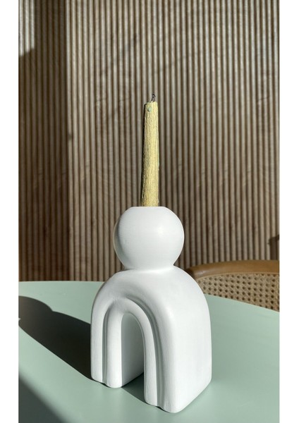 Seramik El Yapımı Mumluk | Beyaz Renk | BOY:16 cm EN:10 cm |