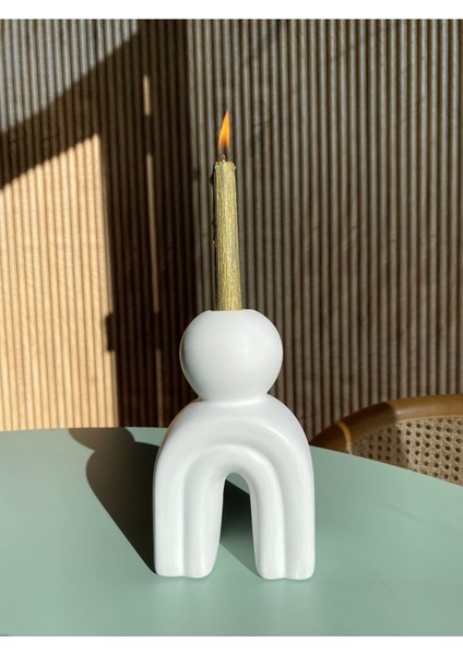 Seramik El Yapımı Mumluk | Beyaz Renk | BOY:16 cm EN:10 cm | modelleri