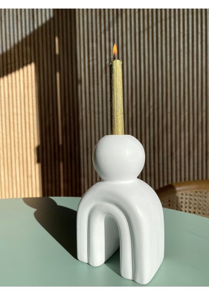 Seramik El Yapımı Mumluk | Beyaz Renk | BOY:16 cm EN:10 cm | fırsatları