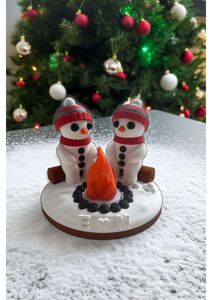 Kişiye Özel Sevimli Kardan Adam Çift Mumluğu, Sevgiliye Hediye, Tealight Ledli Yılbaşı Dekoru fiyatları