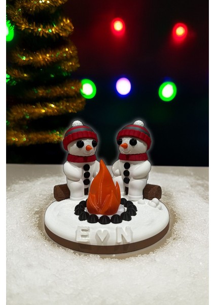 Kişiye Özel Sevimli Kardan Adam Çift Mumluğu, Sevgiliye Hediye, Tealight Ledli Yılbaşı Dekoru modelleri