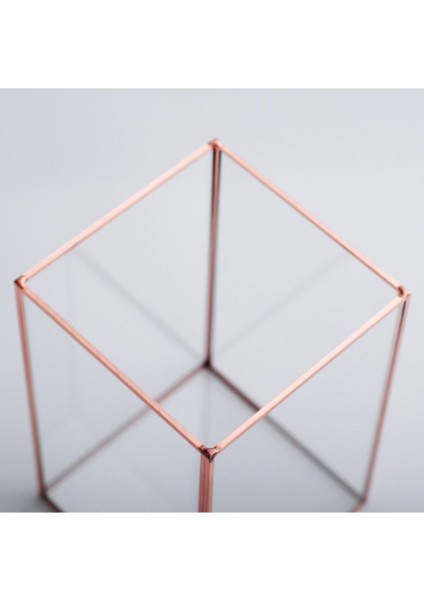 15 x 10 x 10 cm Mumluk Bakır Rose Geometrik Teraryum Cam Fanus Düğün Nişan Söz Organizasyon Dekoru