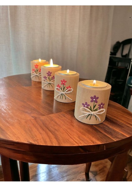 El Yapımı 4lü Kibar Çiçekli Mumluk/düğün Organizasyon/nikah Hediyesi/ev Dekorasyon/tealight Mumluk