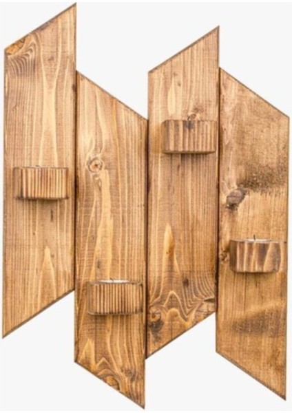 Ledli Dekoratif Doğal Ahşap Mumluk