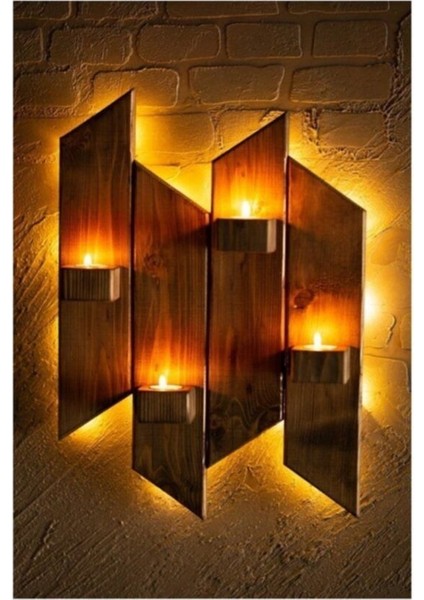 Ledli Dekoratif Doğal Ahşap Mumluk fiyatları