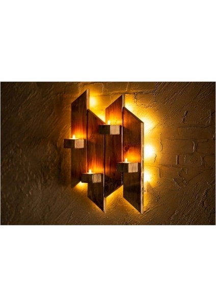 Ledli Dekoratif Doğal Ahşap Mumluk modelleri