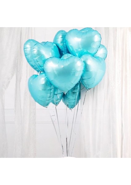 5 Adet Kalp Folyo Balon Mavi Uçan Balon 45 cm 18 Inç Mavi Kalp Balon