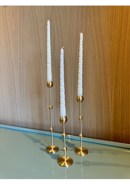 3'lü Pirinç Şamdan - Mumluk Dekoratif Şamdan Mumluk Şık Tasarım Gold indirimleri