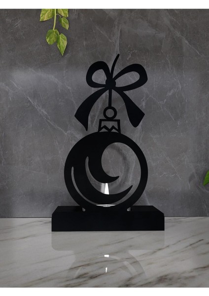 Yılbaşı Model-5 Tekli Metal Mumluk - Siyah