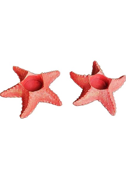 El Yapımı Deniz Yıldızı Mumluk Seti,mercan Rengi Deniz Yıldızı Modeli Ikili Mumluk Seti.