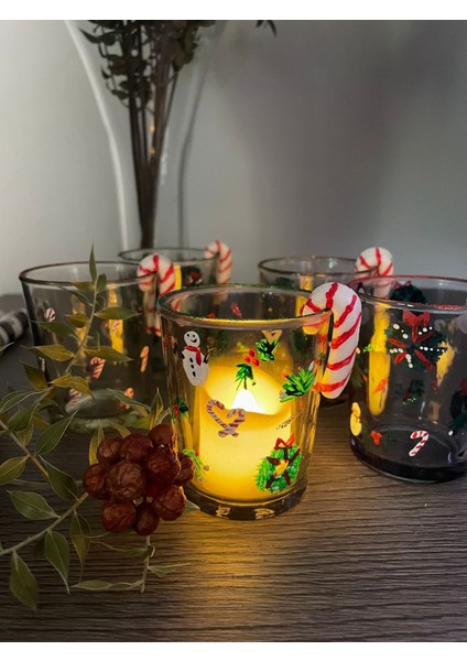 Cam Tealight Yılbaşı Dekorasyon Mumluk, Soya Şeker Kamışı