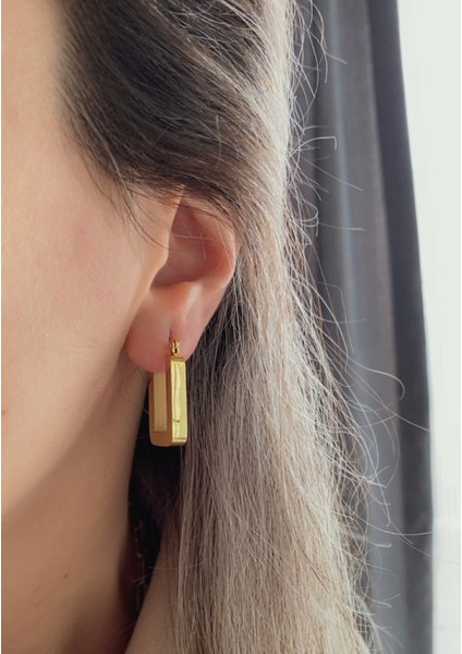 Lucky B&e Dikdörtgen Model Çelik Küpe Gold