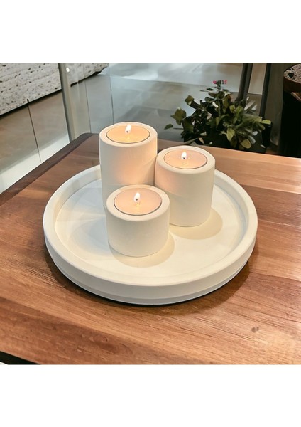 Beton Tepsili 3lü Beton Mumluk Seti ( 3 Adet Tealight Dahildir) fiyatları