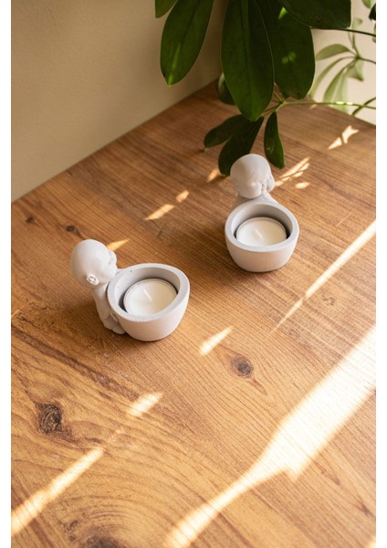 Buda Tealight Mumluk Bebek Buda Beton Gri Dekoratif