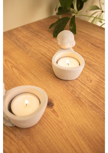 Buda Tealight Mumluk Bebek Buda Beton Gri Dekoratif fırsatları