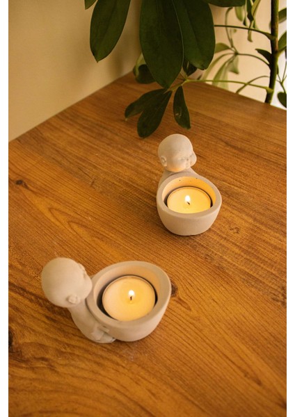 Buda Tealight Mumluk Bebek Buda Beton Gri Dekoratif indirimleri