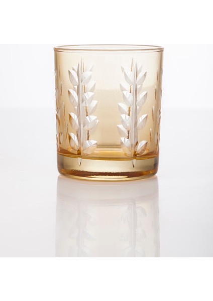 Amber Kristal Yaprak Kesme Orta Boy Cam Bardak Mumluk ve Tealight Seti