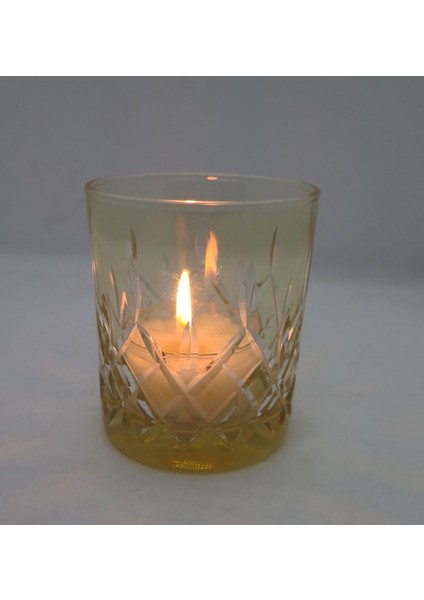 Amber Kristal Yaprak Kesme Orta Boy Cam Bardak Mumluk ve Tealight Seti fiyatları
