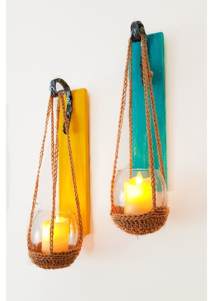 Sarı ve Mavi LED Mumlu Aplik 2'li Set