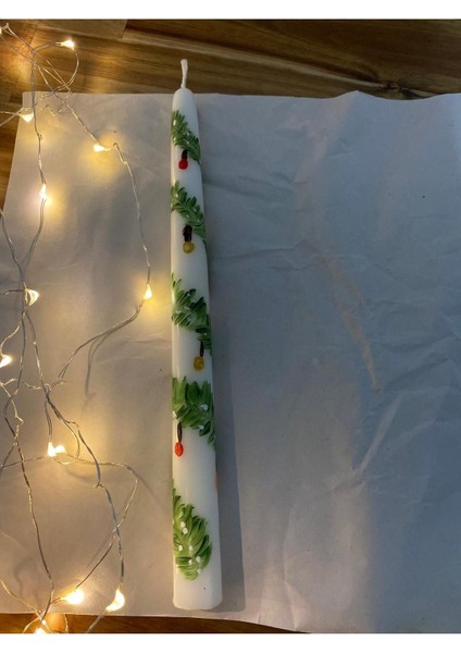 2025 Yeni Yıl Yılbaşı Ağacı Desenli El Çizimi El Boyaması Şamdan Mum Candle
