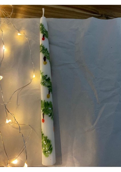 2025 Yeni Yıl Yılbaşı Ağacı Desenli El Çizimi El Boyaması Şamdan Mum Candle fiyatları