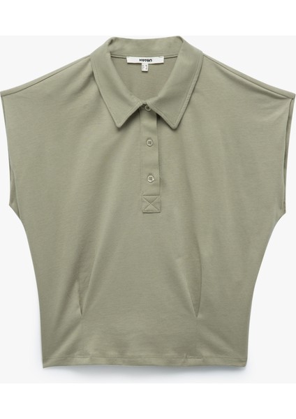 Pamuklu Düğmeli Kolsuz Crop Polo Yaka Tişört modelleri