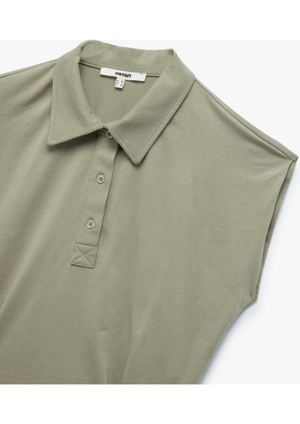 Pamuklu Düğmeli Kolsuz Crop Polo Yaka Tişört indirimleri