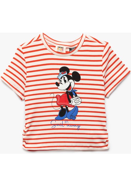 Minnie Mouse Baskılı Lisanslı Çizgili Kısa Kollu Tişört