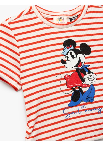 Minnie Mouse Baskılı Lisanslı Çizgili Kısa Kollu Tişört
